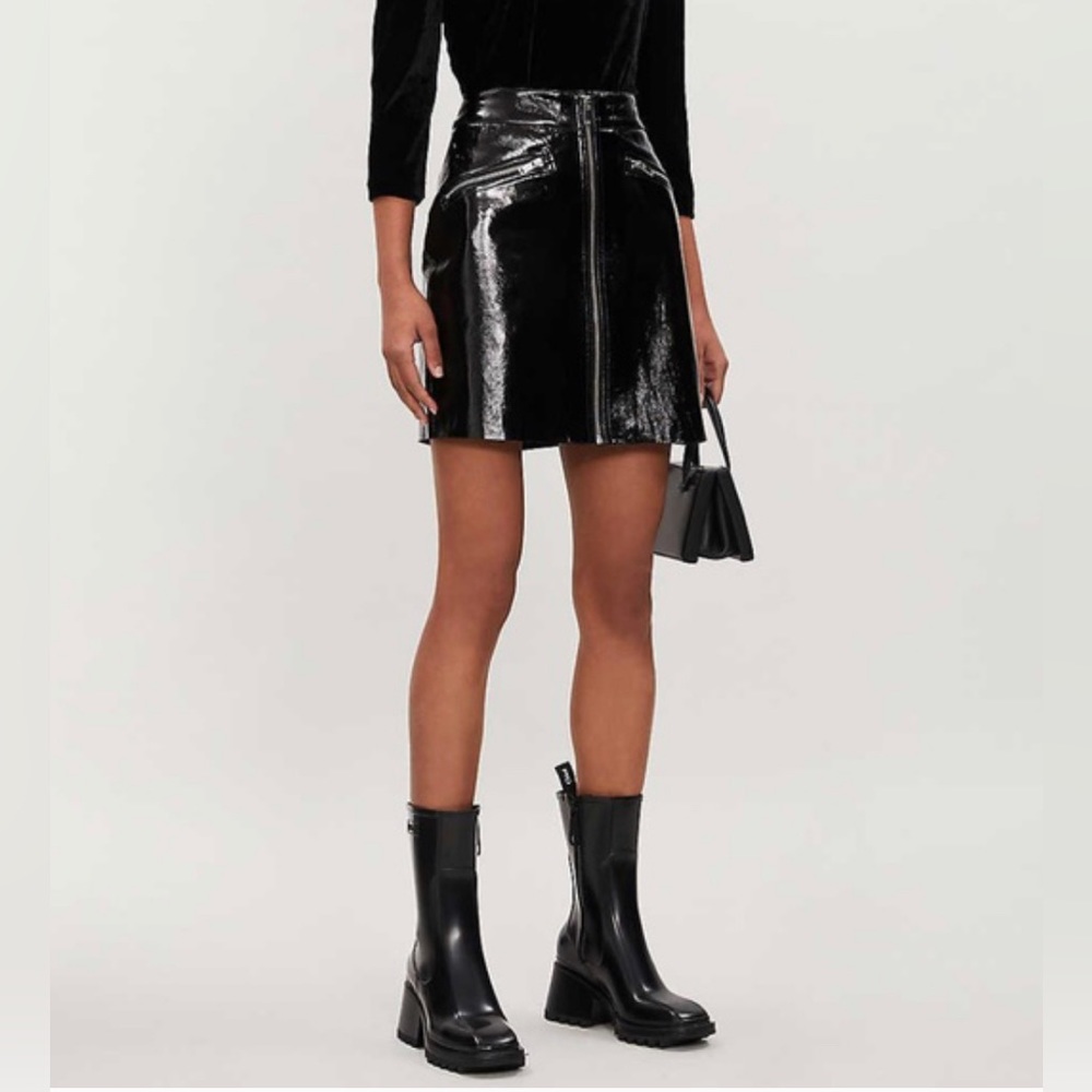 Maje Leather Lamb Vinyl Combo Mini Skirt Zipper Black 34